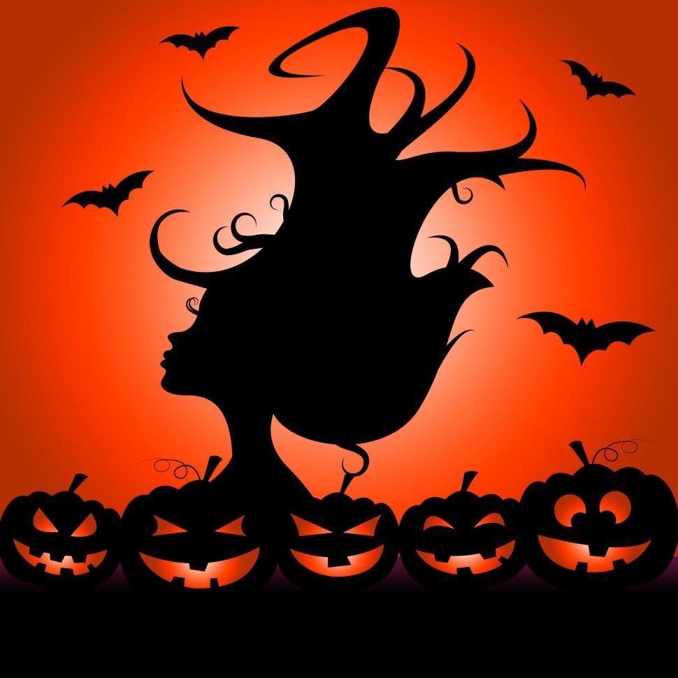 Free Image of Woman Pumpkin Means Trick Or Treat And Bats 
