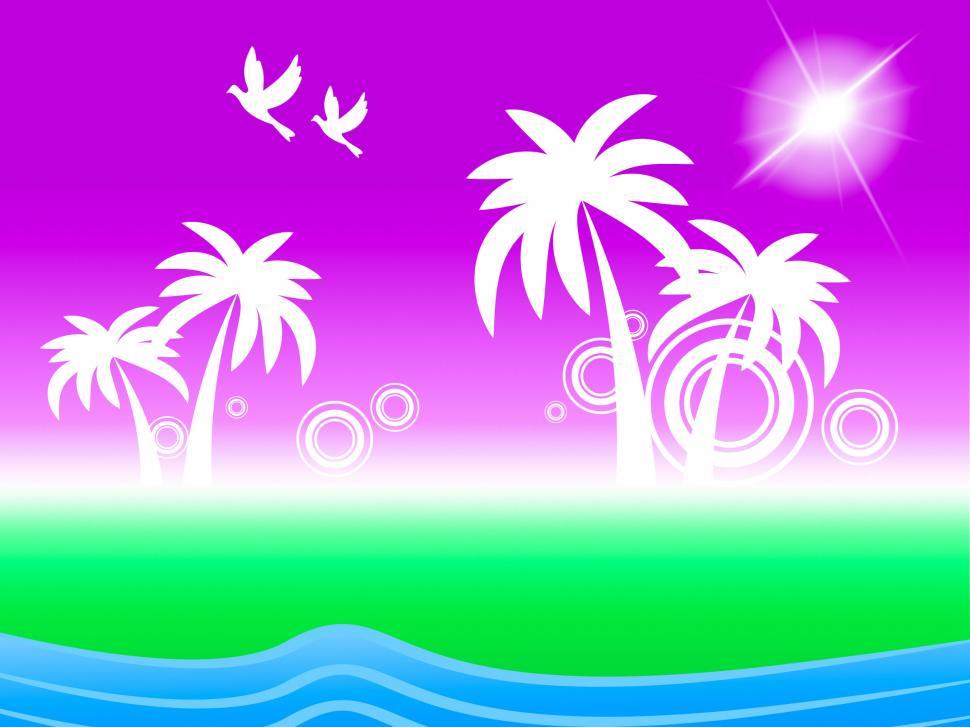 Free Image of Tropical Island Represents Flock Of Birds And Beach 