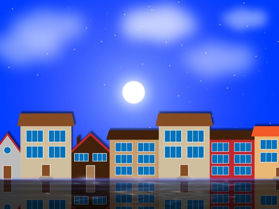 Free Image of Moon Houses Shows Night Time And Apartment 