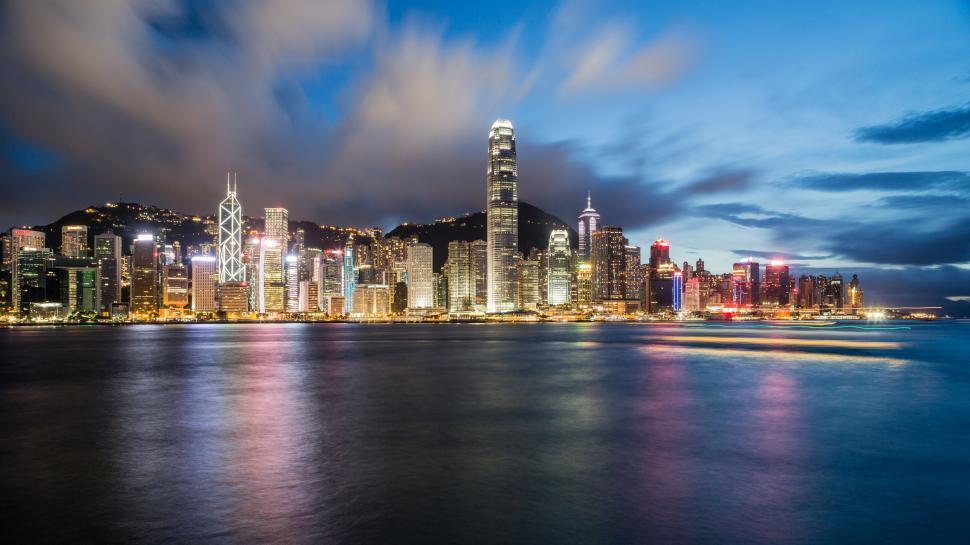 Free Image of Night View of City Across Water 
