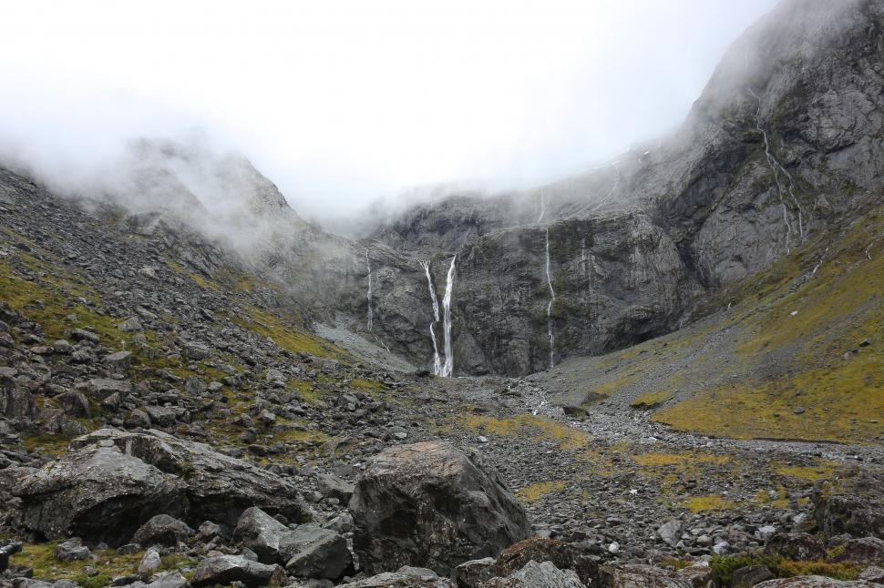 Free Image of Majestic Mountain With Central Waterfall 