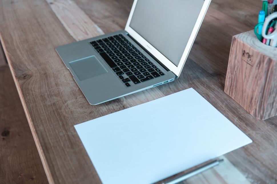 Free Image of Laptop Computer on Wooden Desk 