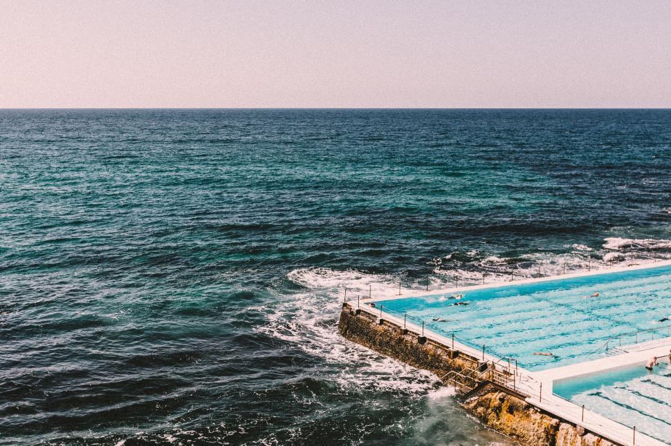 Free Image of Large Swimming Pool in the Middle of the Ocean 