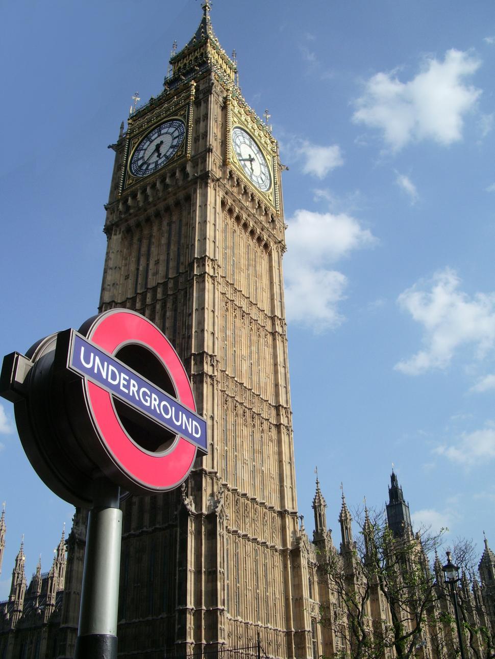 Free Image of Underground tube sign near the Big Ben in London 