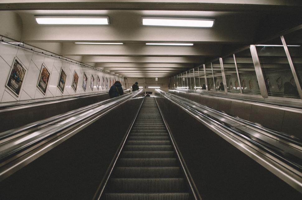 Free Image of Black and White Photo of an Escalator 