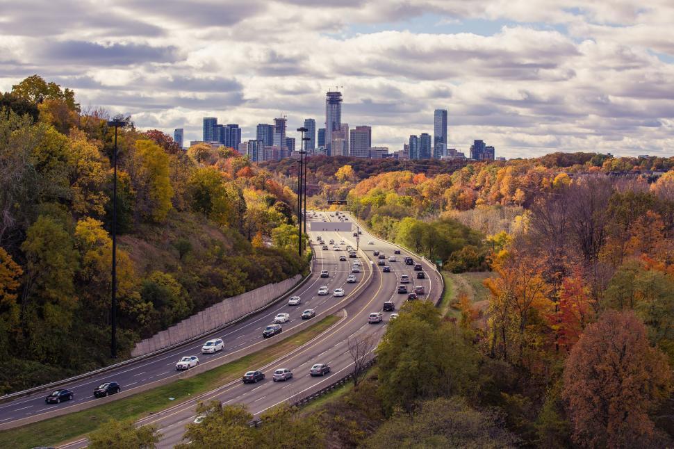 Free Image of Highway View With City in Background 