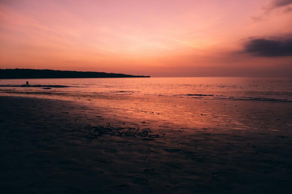 Free Image of Person Walking on Beach at Sunset 