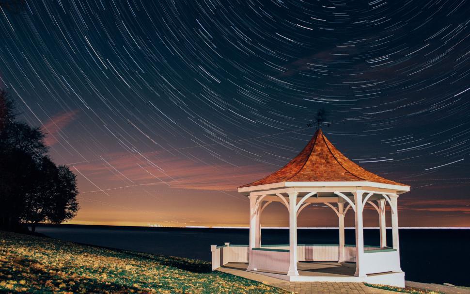 Free Image of Gazebo Overlooking Lush Green Field 