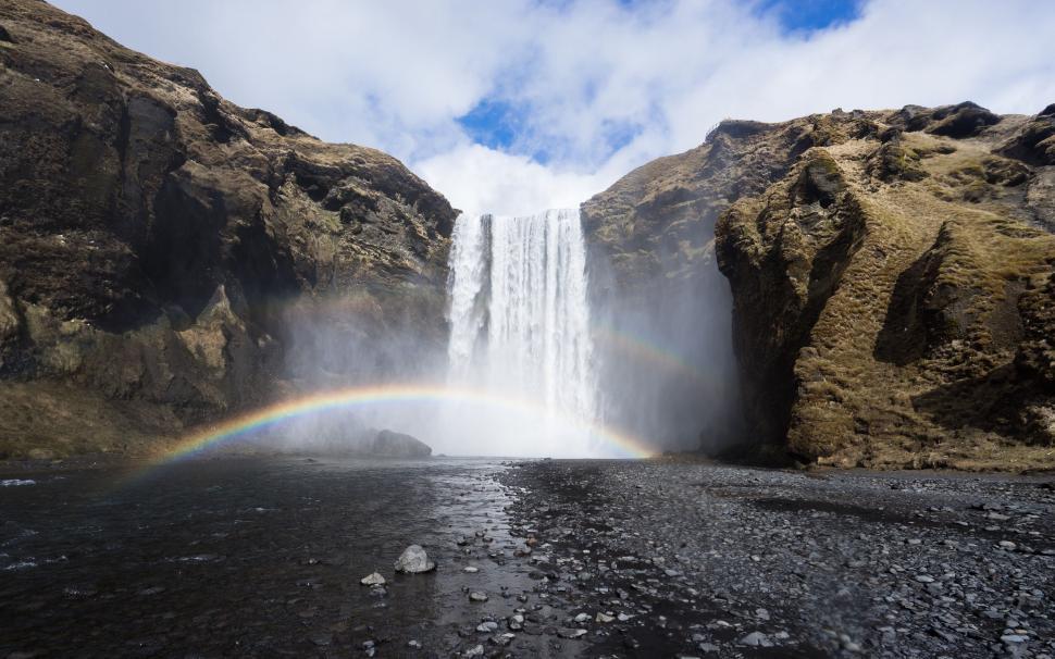 Free Image of Majestic Waterfall With Rainbow 