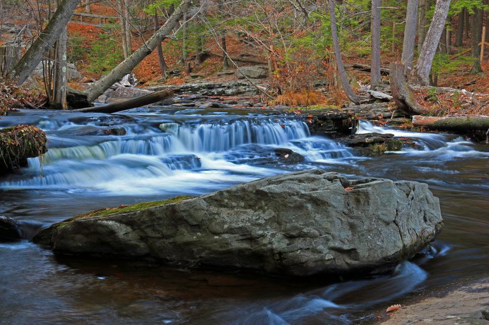 Free Image of Cascades Before a Boulder 