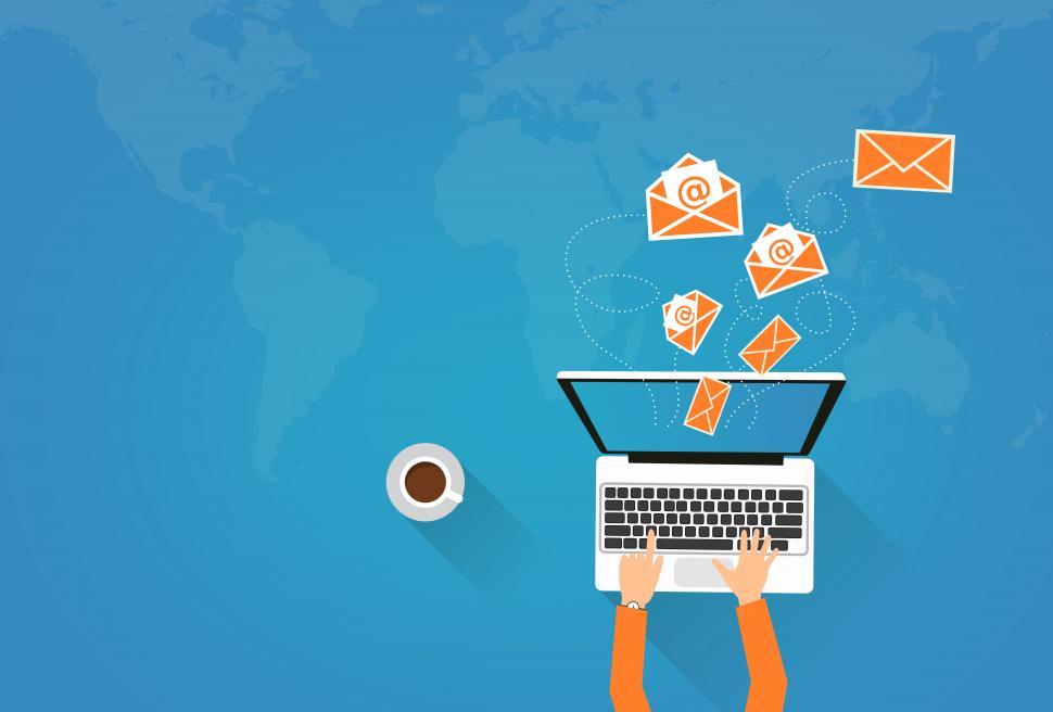 Free Image of Email Marketing - Person on Laptop Sending Virtual Envelopes 