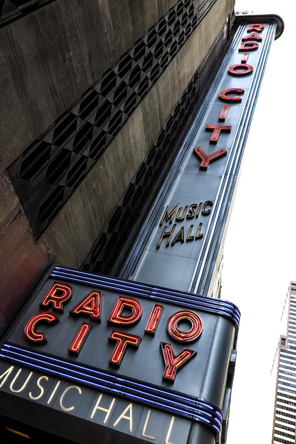 Free Image of Tall Radio City Music Hall neon sign 