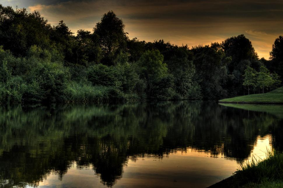 Free Image of Water Body Surrounded by Trees Under a Cloudy Sky 