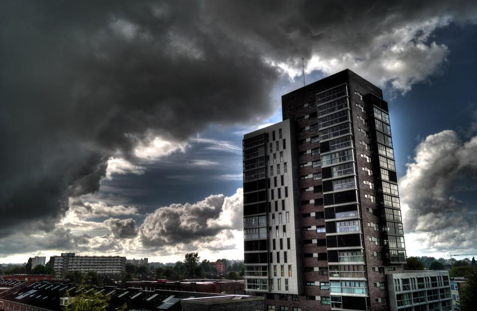 Free Image of Tall Black and White Building 