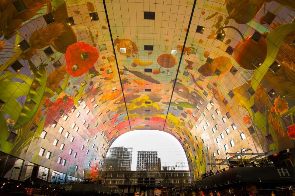 Free Image of Colorful Decorations Adorning the Ceiling of a Building 