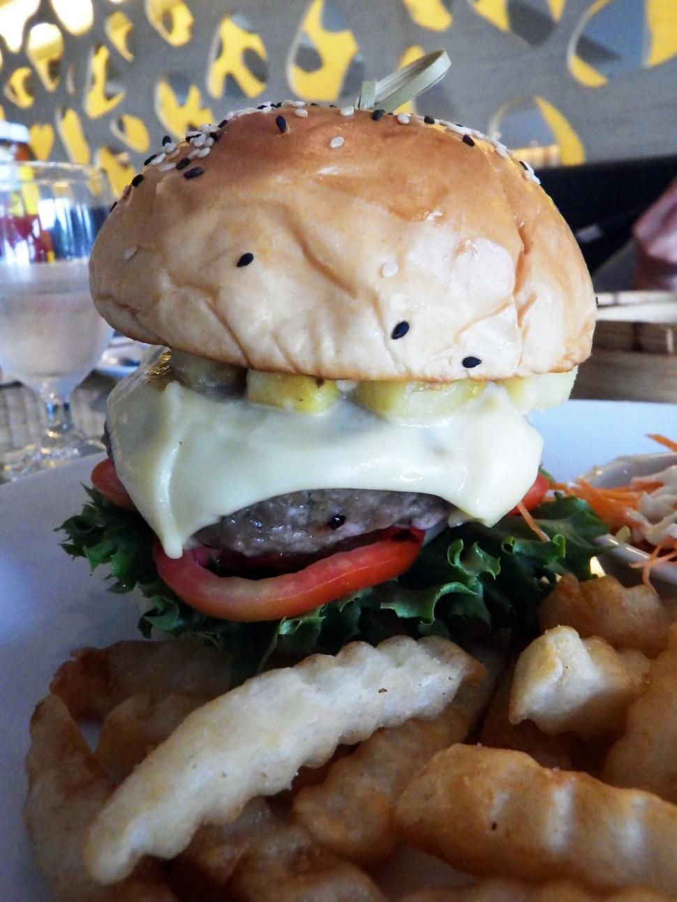 Free Image of Cheese Burger on Sesame Seed Bun   