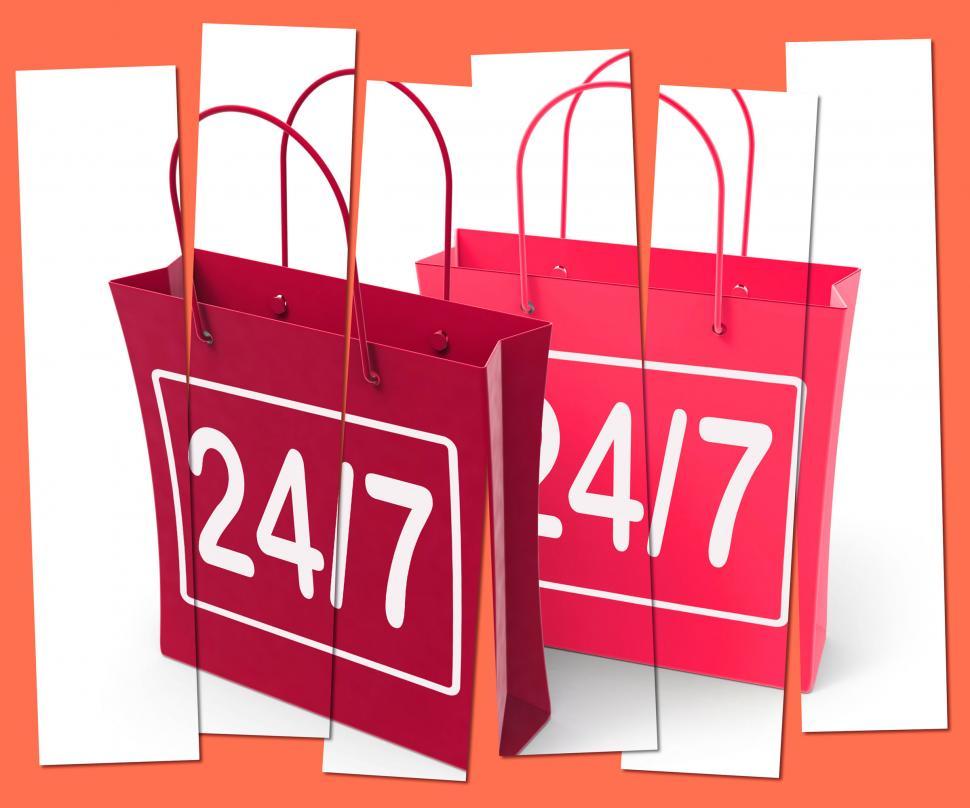 Free Image of Twenty four Seven Shopping Bags Show Hours Open 