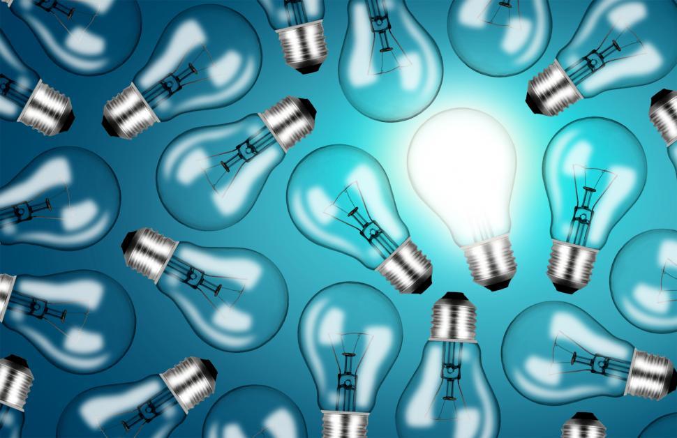 Free Image of Many Lightbulbs on Blue Background - Ideas and Creativity Concept 