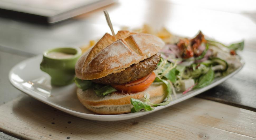 Free Image of White Plate With Cut in Half Sandwich 