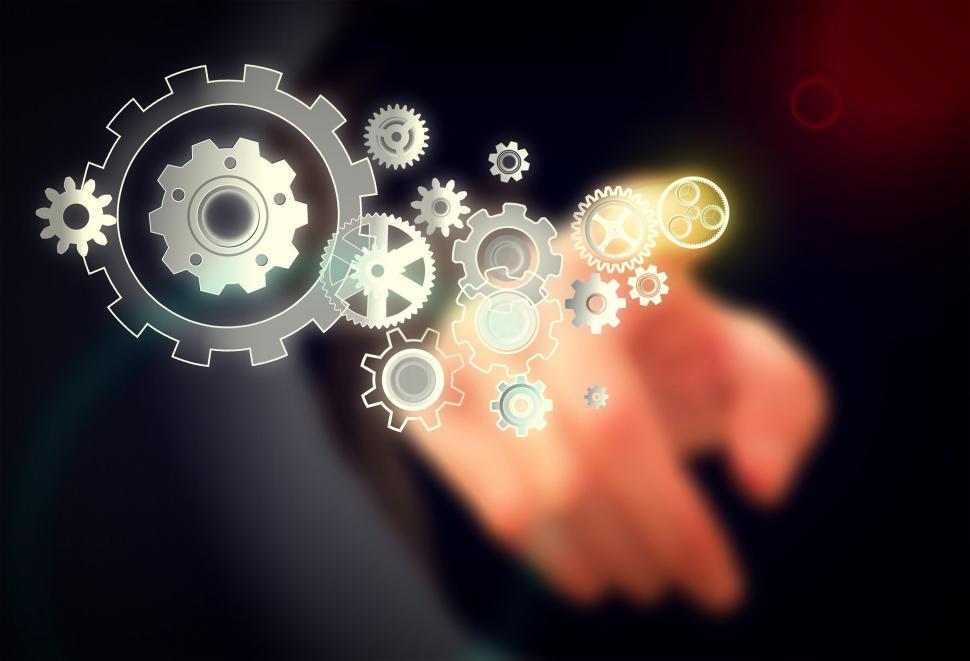 Free Image of Businessman and Cogwheels on Virtual Screen - Work Concept 