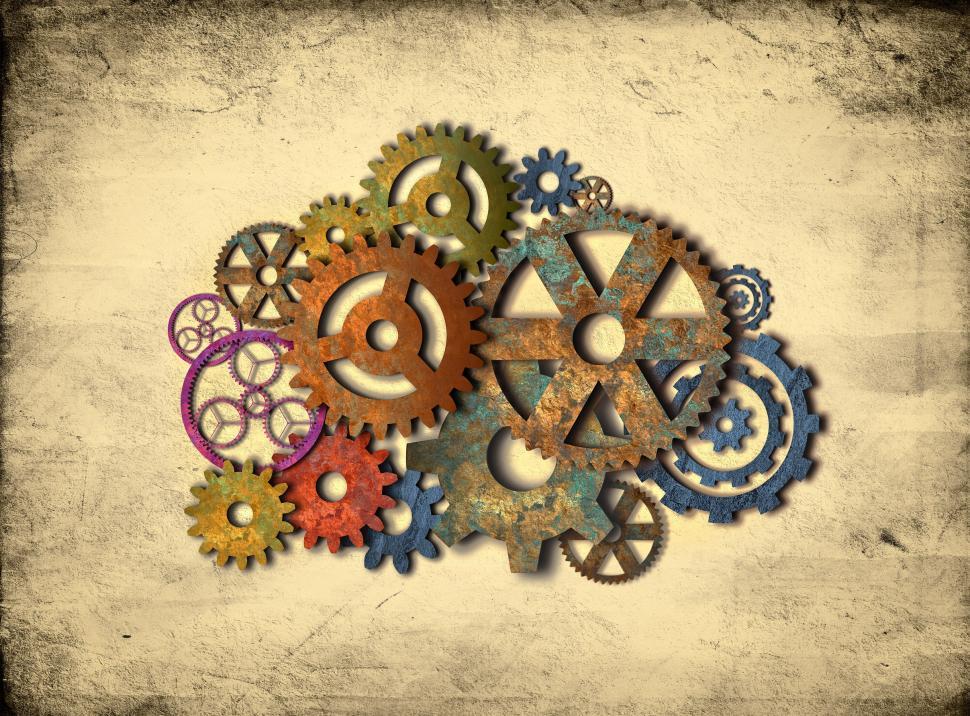Free Image of Retro Rusty Colorful Cogwheels 