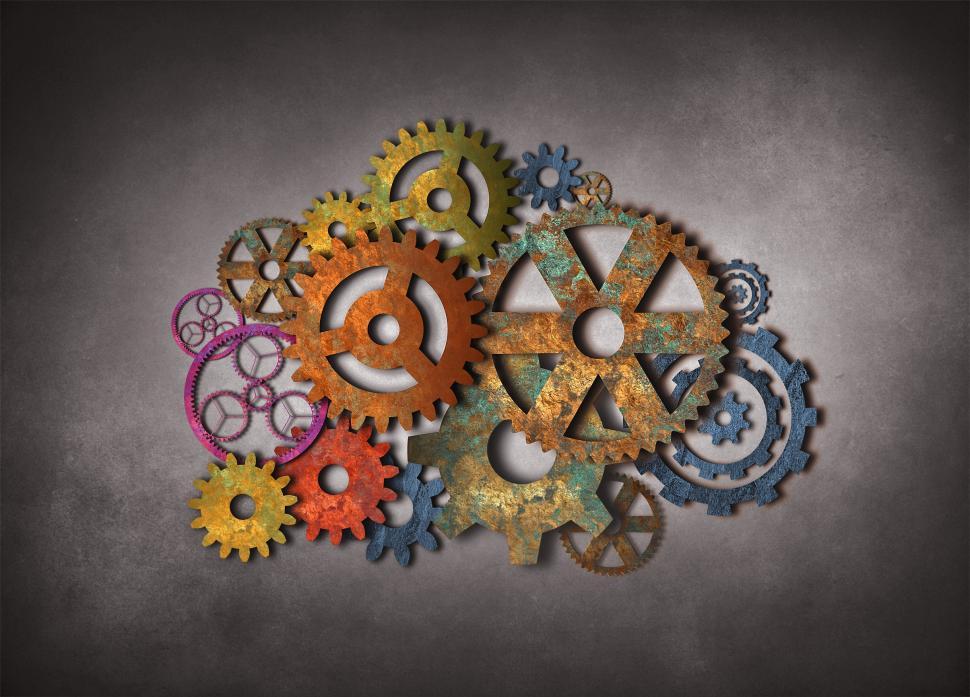 Free Image of Rusty Cogwheels on Dark Background 