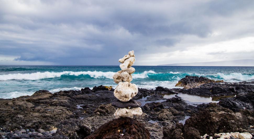 Free Image of Stack of Rocks on Rocky Beach 