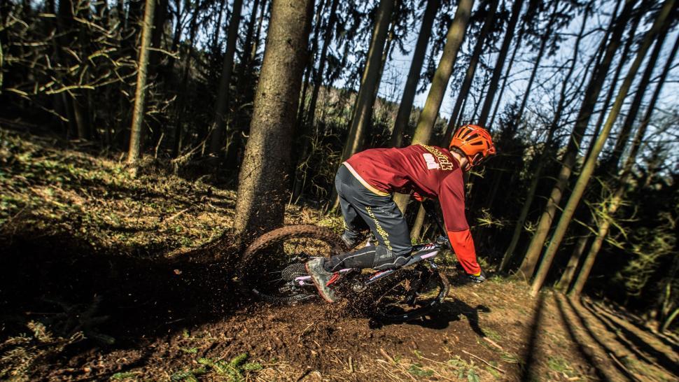 Free Image of Man Riding Mountain Bike Through Forest 