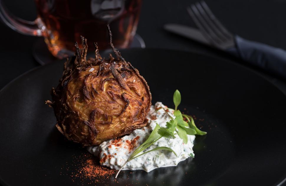 Free Image of Black Plate With Food and Fork 
