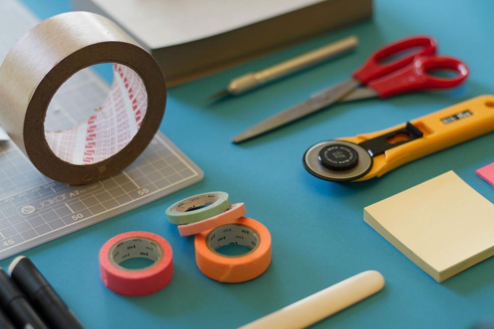 Free Image of Table With Scissors and Tape 
