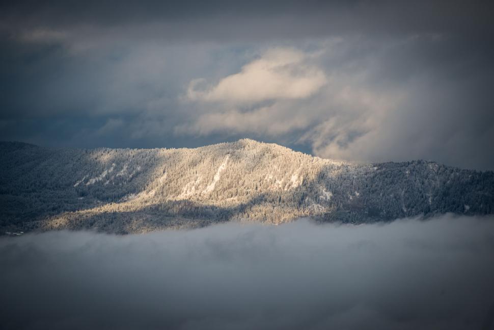 Free Image of Snow-Covered Mountain Under Cloudy Sky 
