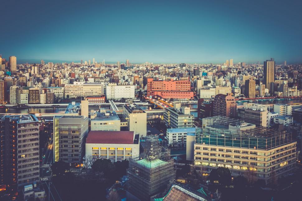 Free Image of Overlooking Downtown Cityscape From Rooftop 