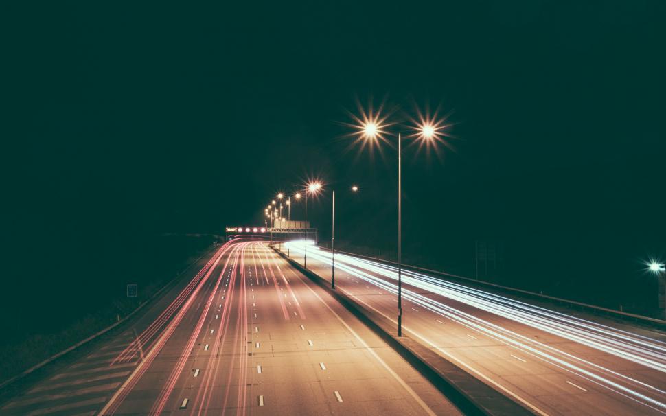Free Image of Night Time Highway With Lights 