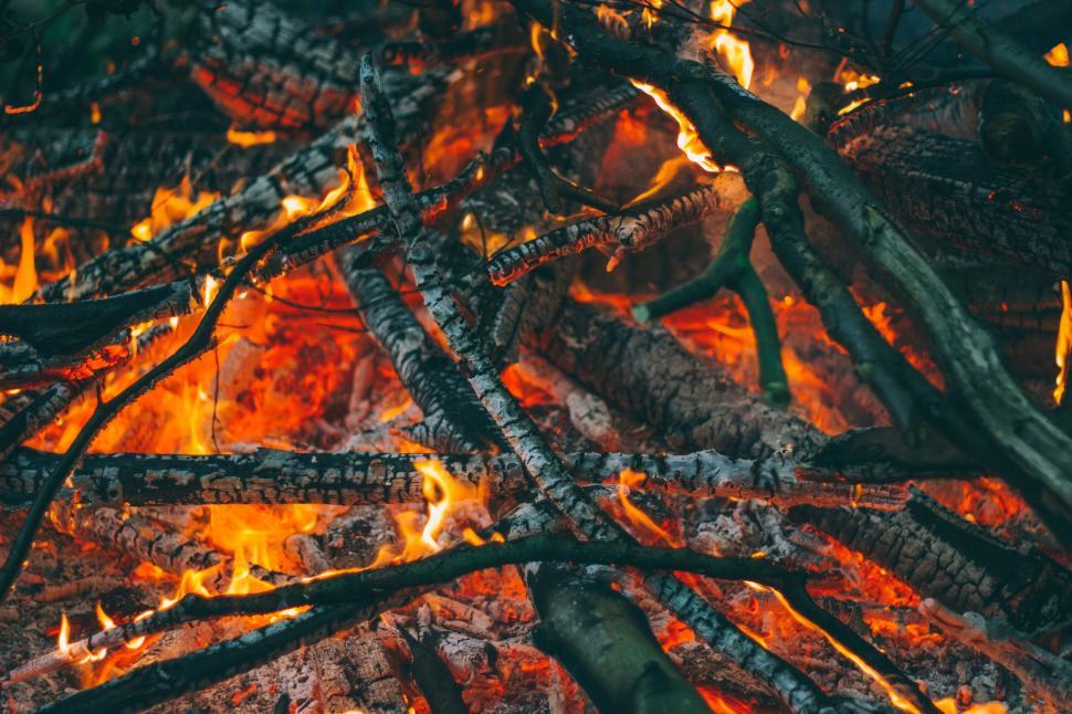Free Image of Intense Fire Burning Amongst Numerous Sticks 