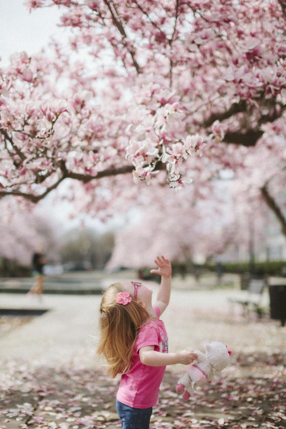 Free Image of Little Girl in Pink Shirt Throwing Stuffed Animal 