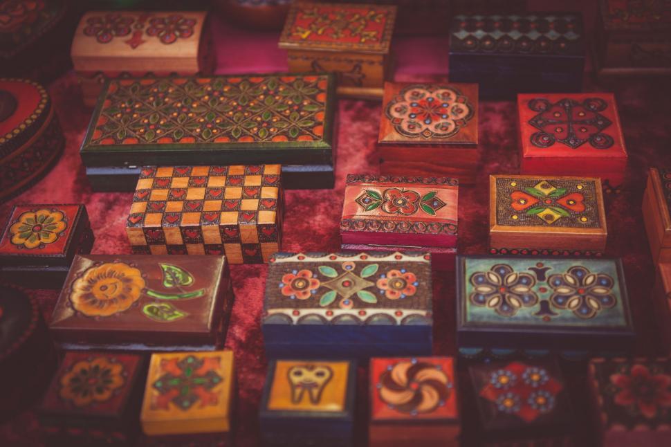 Free Image of Colorful Boxes Arranged on Table 