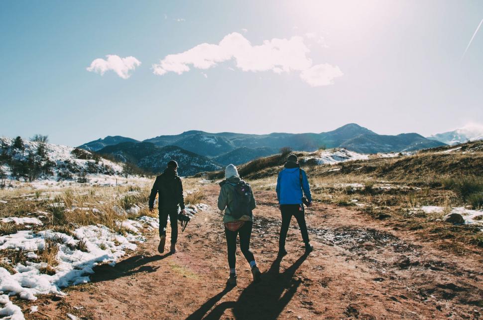 Free Image of Group of People Walking Down a Dirt Road 