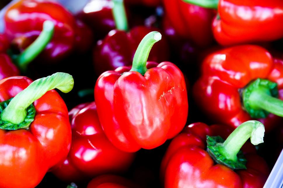 Free Image of Bunch of Red Peppers Arranged Neatly 