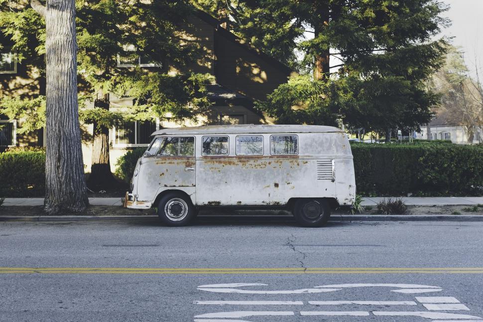 Free Image of Old Van Parked on Side of Road 