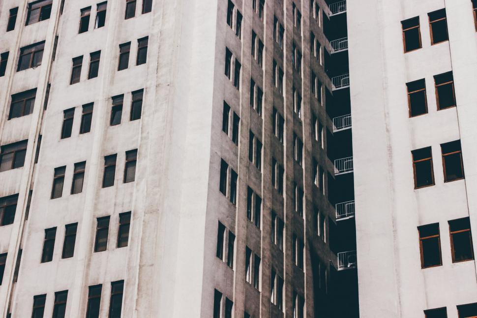 Free Image of Two Tall Buildings in Black and White 