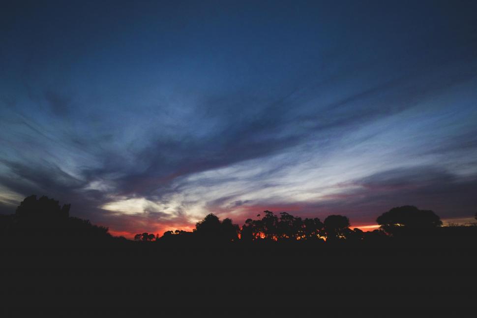 Free Image of Sun Setting Over Trees in Distance 