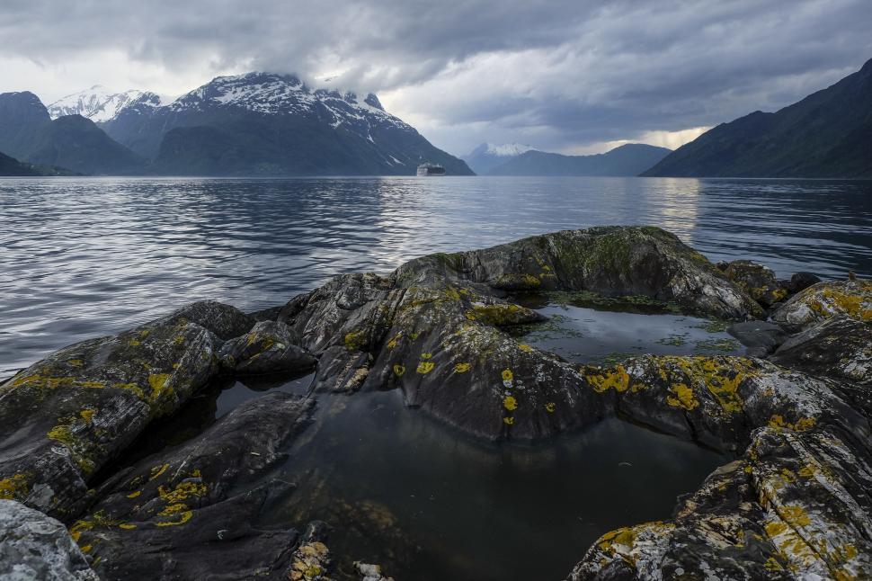 Free Image of Majestic Mountain Lake Under Cloudy Sky 