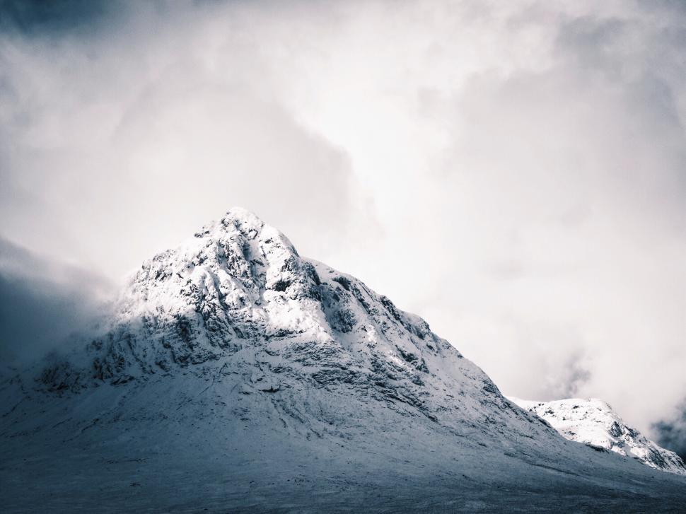 Free Image of Snow-covered Mountain Under Cloudy Sky 
