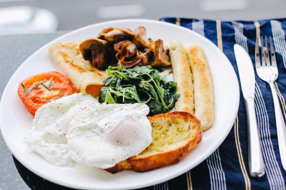 Free Image of Plate of Food on Table With Fork and Knife 