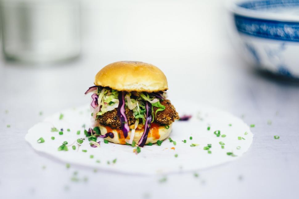 Free Image of White Plate With Burger Topped With Lettuce 