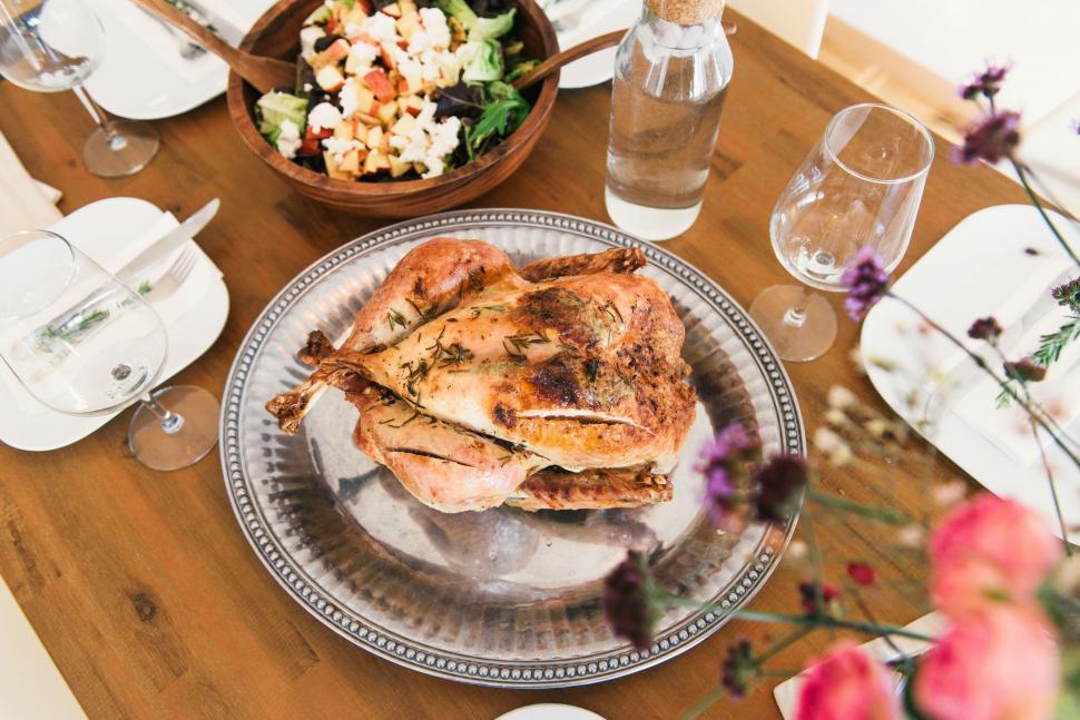 Free Image of Wooden Table With Plate of Food and Bowl of Salad 