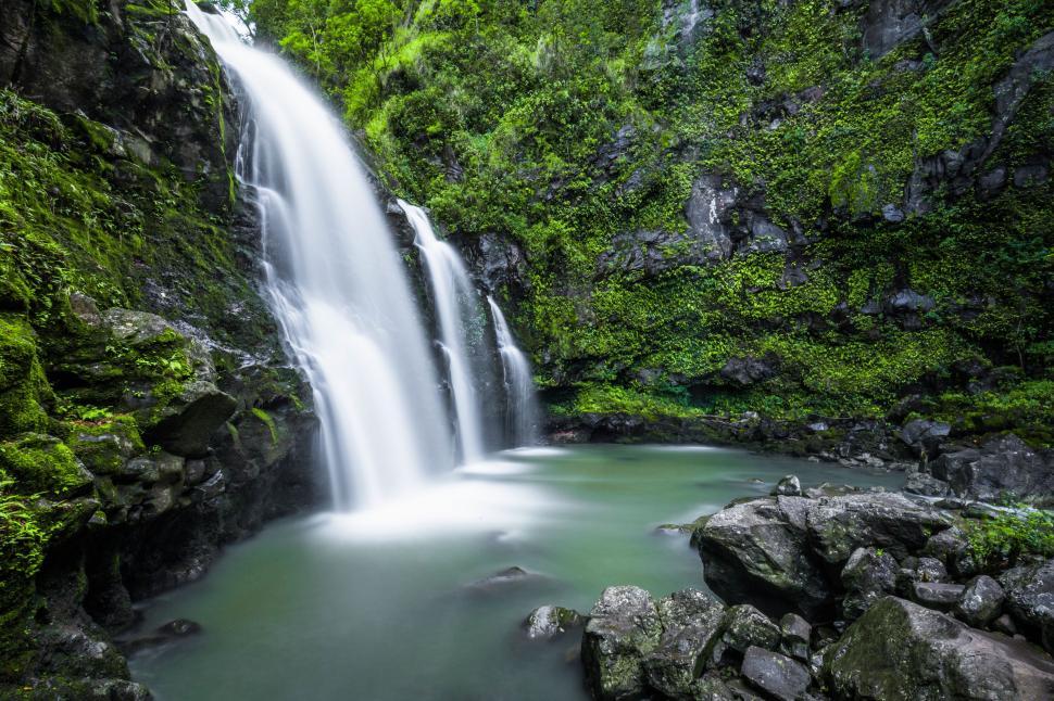 Free Image of Majestic Waterfall in Lush Green Forest 