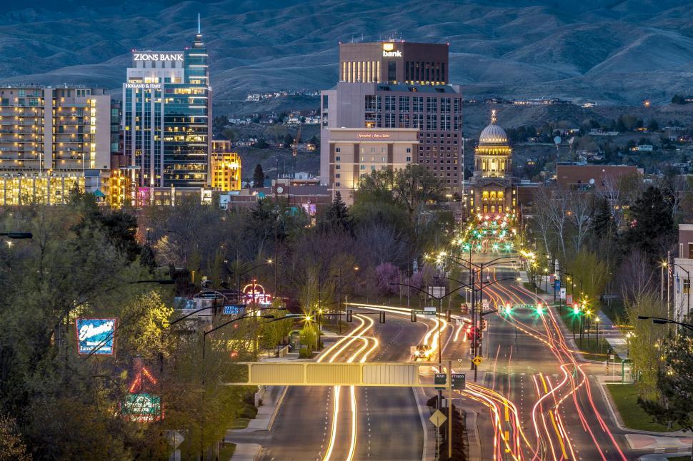 Free Image of City Night View With Mountains 