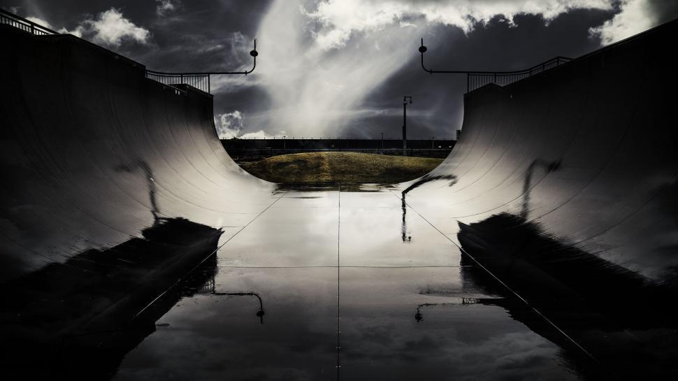 Free Image of Skateboard Ramp in Black and White 