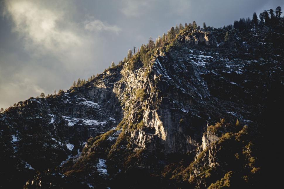Free Image of Snow-Covered Mountain Under Cloudy Sky 